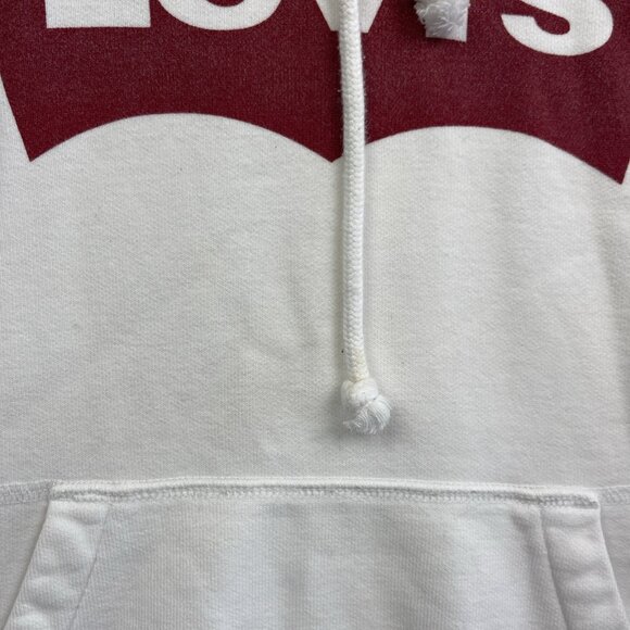 Levi’s White Hoodie Sweatshirt Hooded Levis Logo Red Unisex Small *Stained Read* - Picture 6 of 16